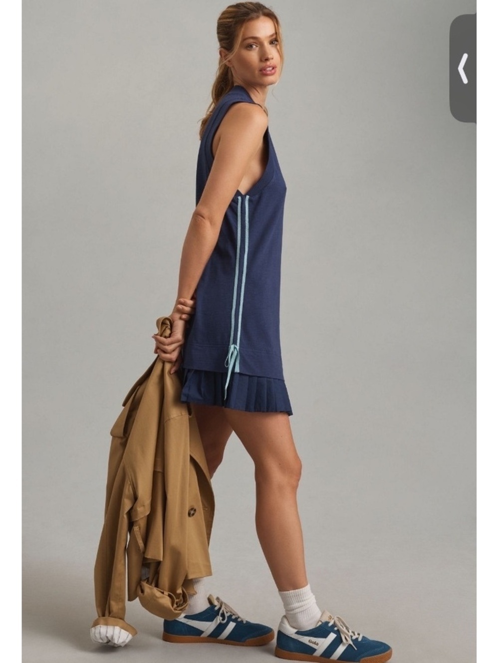 Daily Practice Anthropologie Layer Up Navy dress with light blue bow trim Small